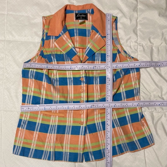 Vintage Sweet Suit Plaid Notched Collar Sleeveless Blazer | Sherbet Colors - Picture 2 of 10